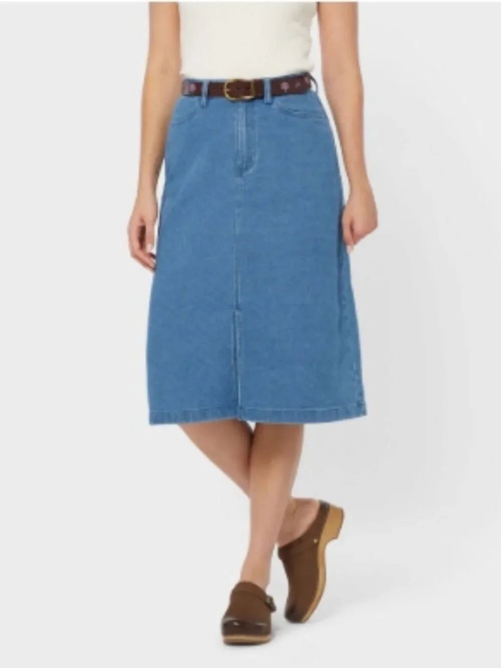 Like New! DULUTH Dobby Indigo Midi Skirt 100% Cotton Textured Indigo Size 14
